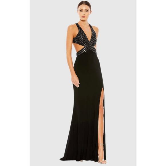 Mac Duggal 68166 Cutout Waist Criss Cross Back Dress Black size 0 - Picture 1 of 10